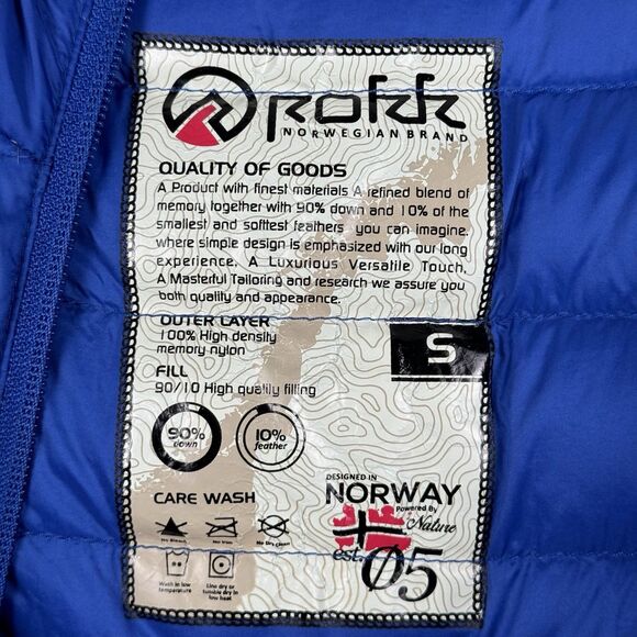 ROKK Norway Down Puffer Jacket Size Small Men’s Lightweight Packable Norwegian - Picture 5 of 6